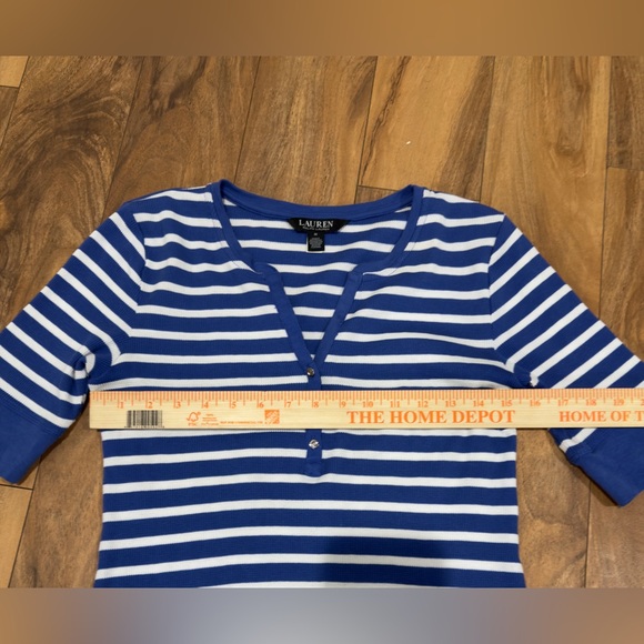 Lauren Ralph Lauren Striped Waffle-Knit Cotton Henley Dress Midi Blue White Sz M - Picture 9 of 10